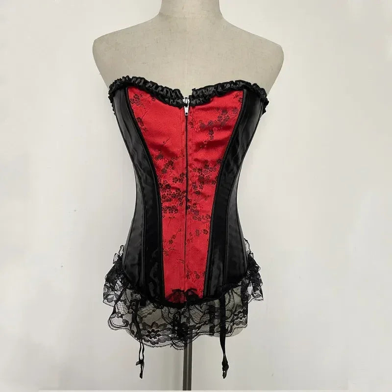 Ensemble de Lingerie Sexy avec Jarretelles Corset Bustier en Dentelle pour Femmes avec Fermeture Éclair et Lacets, Corset Amincissant Gainant avec Baleines, Grande Taille