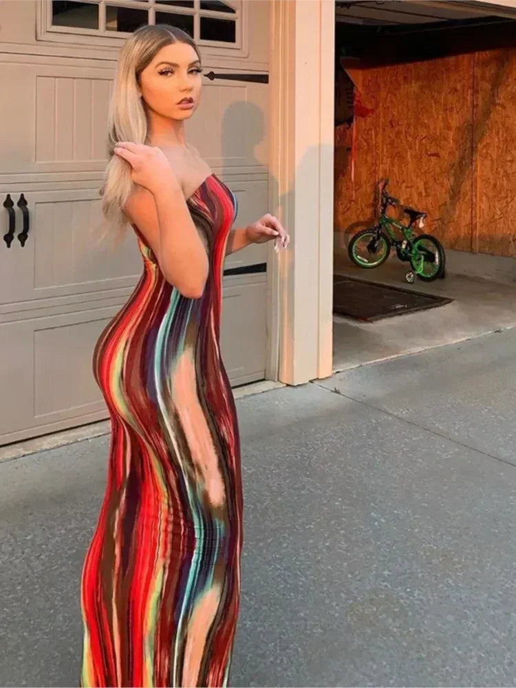 Robes de printemps et d'été pour femmes, imprimées, sans bretelles, bandage, moulantes, sexy, longue robe, nouvelle mode 2023, fête MsChuh