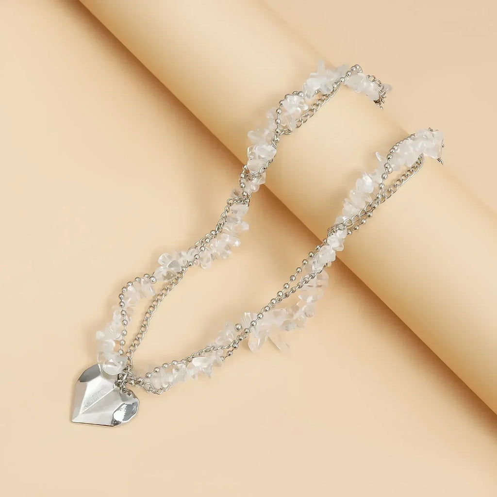 Collier Cœur Perlé Tendance pour Femmes Style Bohème Élégant Chaîne en Cristal Irrégulier Ras du Cou Y2K Exquis Cadeau de Fête Bijoux Accessoires