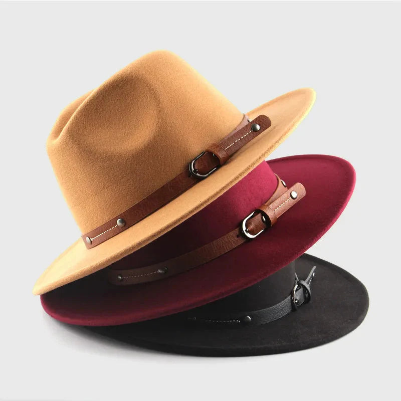 Feutre de laine Fedora unisexe – Chapeau en feutre à bord plat pour l'automne et l'hiver