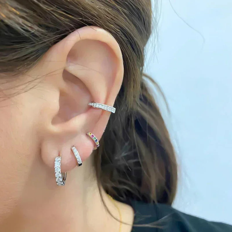 Boucles d'oreilles créoles tendance en argent sterling 925 avec aiguille d'oreille en cristal blanc de luxe pour femme, cadeau de bijoux de mariage