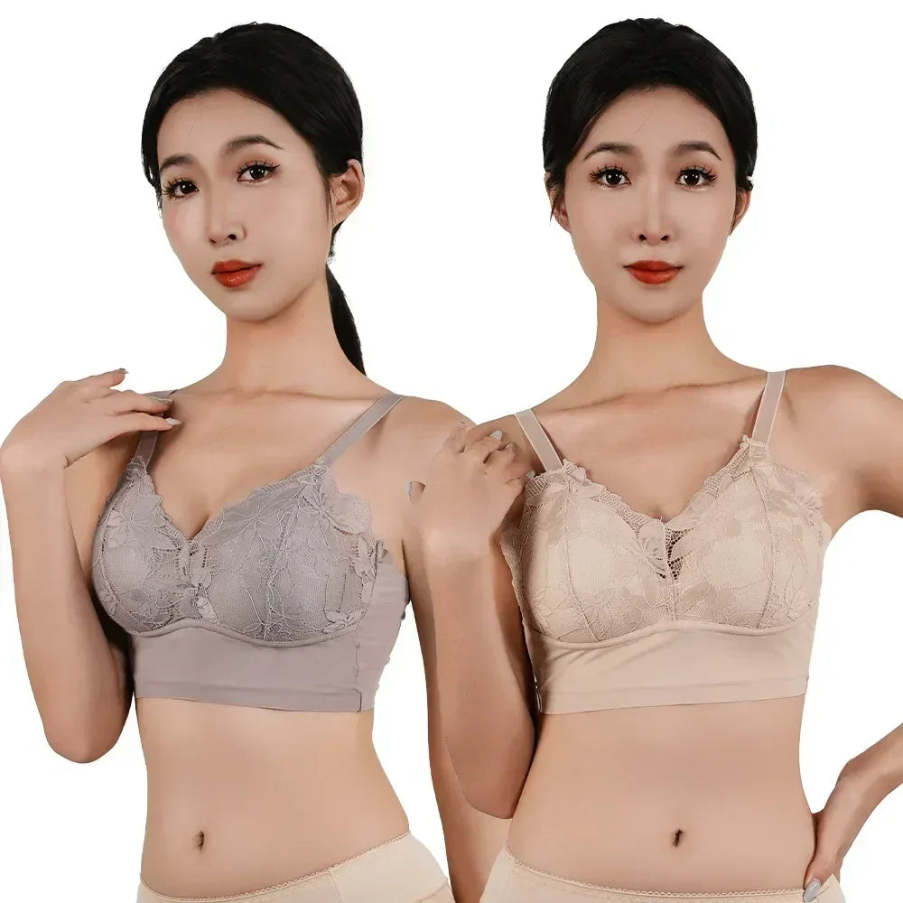Soutien-gorge sans armature en dentelle grande taille pour femmes, bonnet B-C, couverture complète, fin, ajustable, soutien-gorge de poitrine