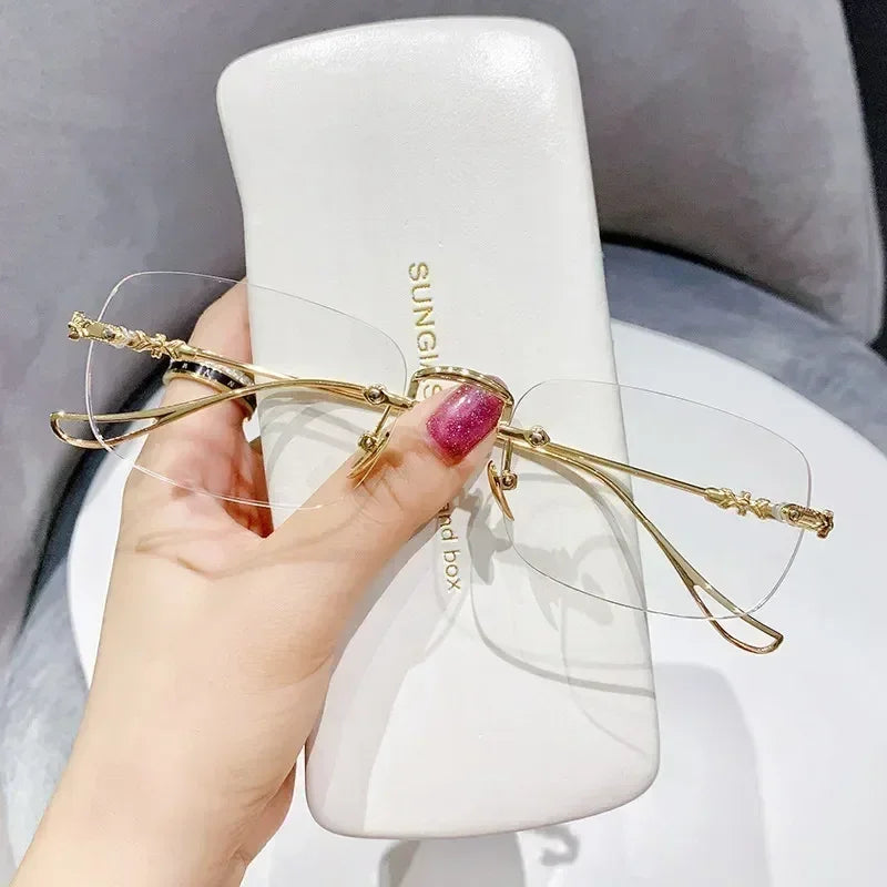 Nouvelles Lunettes de Myopie Photochromiques Tendance Vintage Sans Monture Carrées Femme Homme Anti Lumière Bleue UV Lunettes de Soleil Optiques Dioptre