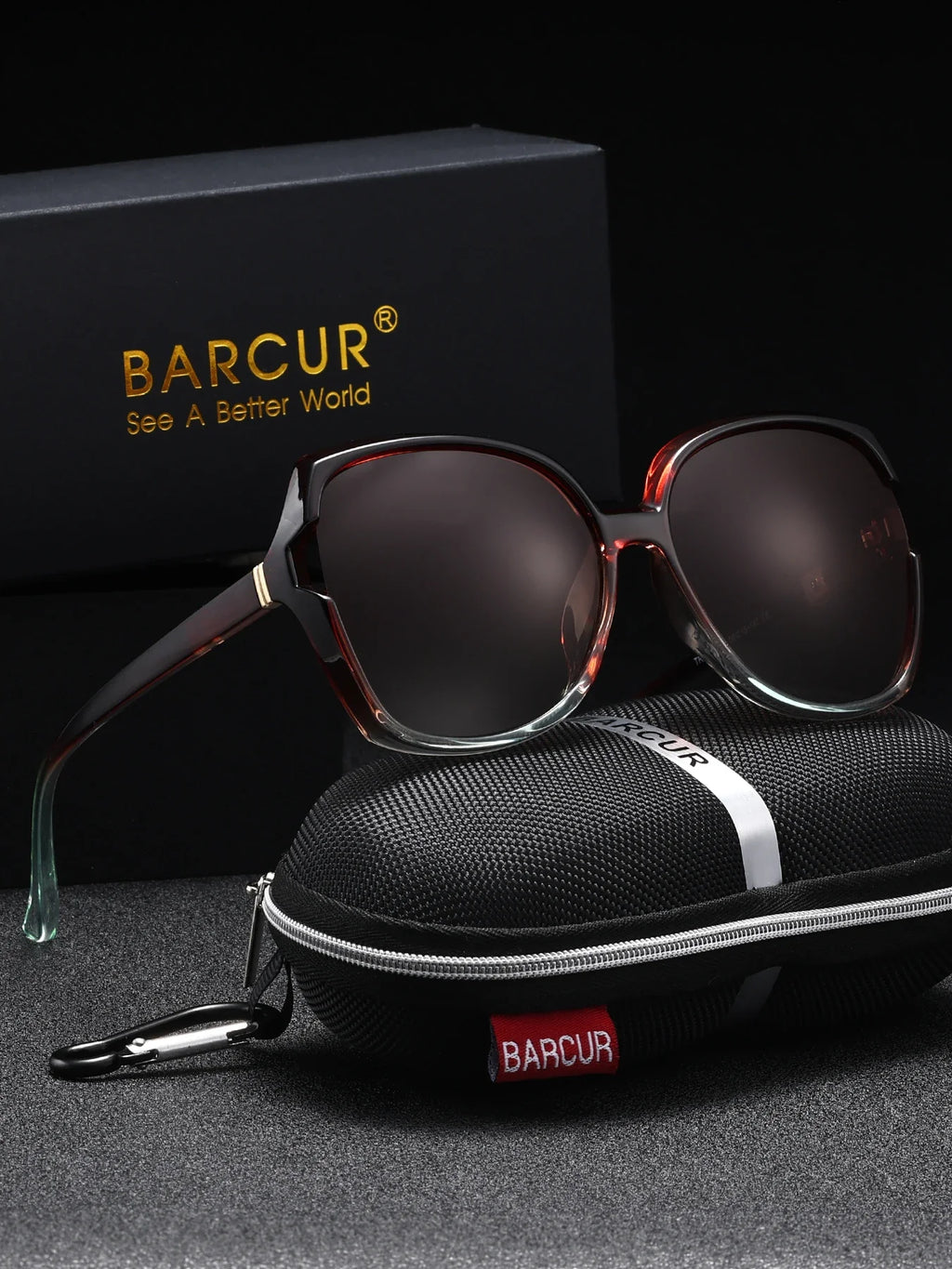BARCUR Lunettes de soleil carrées surdimensionnées polarisées pour femme – Monture légère en PC Confortable Verres dégradés tendance Protection UV400 Idéales pour le shopping, la plage et les voyages