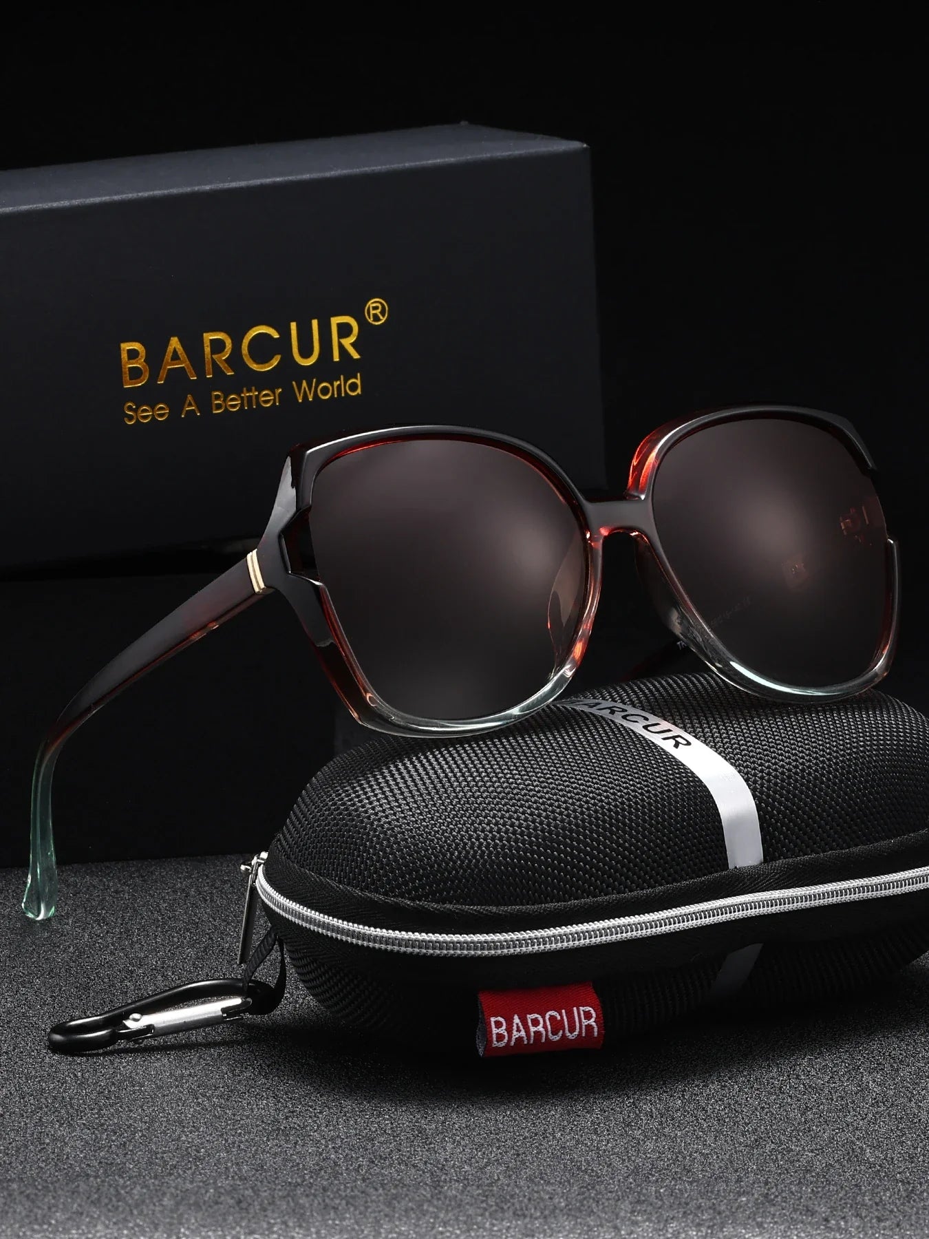 BARCUR Lunettes de soleil carrées surdimensionnées polarisées pour femme – Monture légère en PC Confortable Verres dégradés tendance Protection UV400 Idéales pour le shopping, la plage et les voyages
