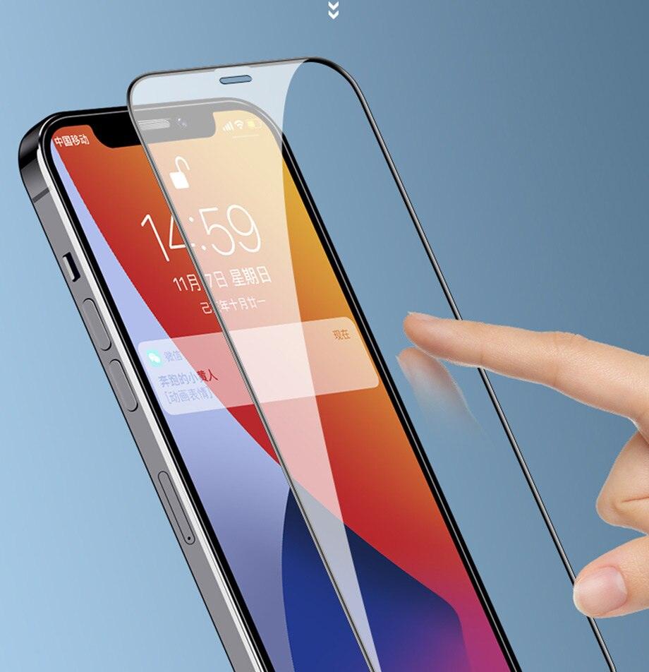 Protecteur d'écran en verre trempé à couverture complète 9D pour IPhone 11 Pro Max 14 12 X S XS XR Verre trempé sur IPhone 13 Mini 7 8 6S Plus SE Film Protecteur d'écran en verre trempé Compatible pour iPhone