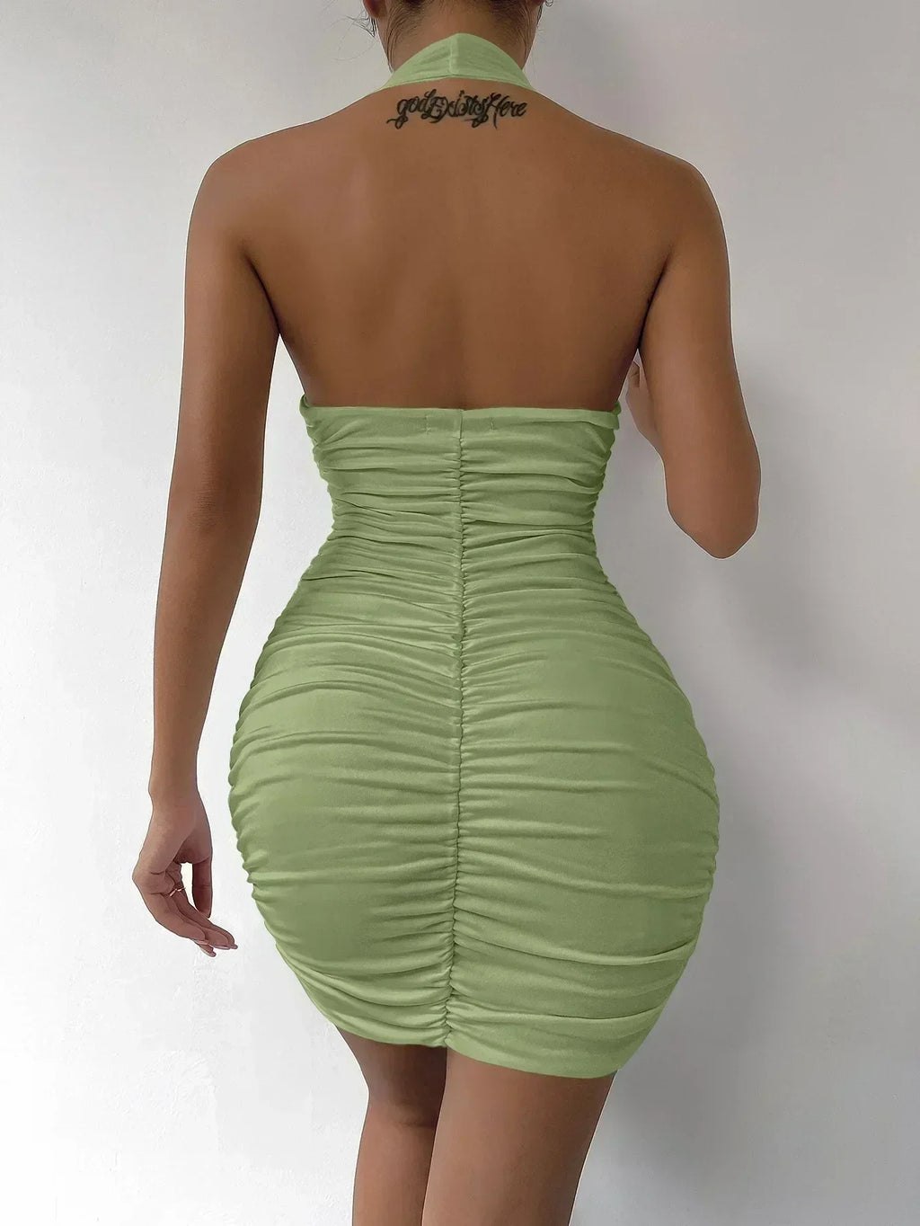 Robe courte sexy à col en V profond pour soirée, sans manches, dos nu, été 2024, blanche, licou, robe moulante pour femme, mini robe de club, tenue de club.
