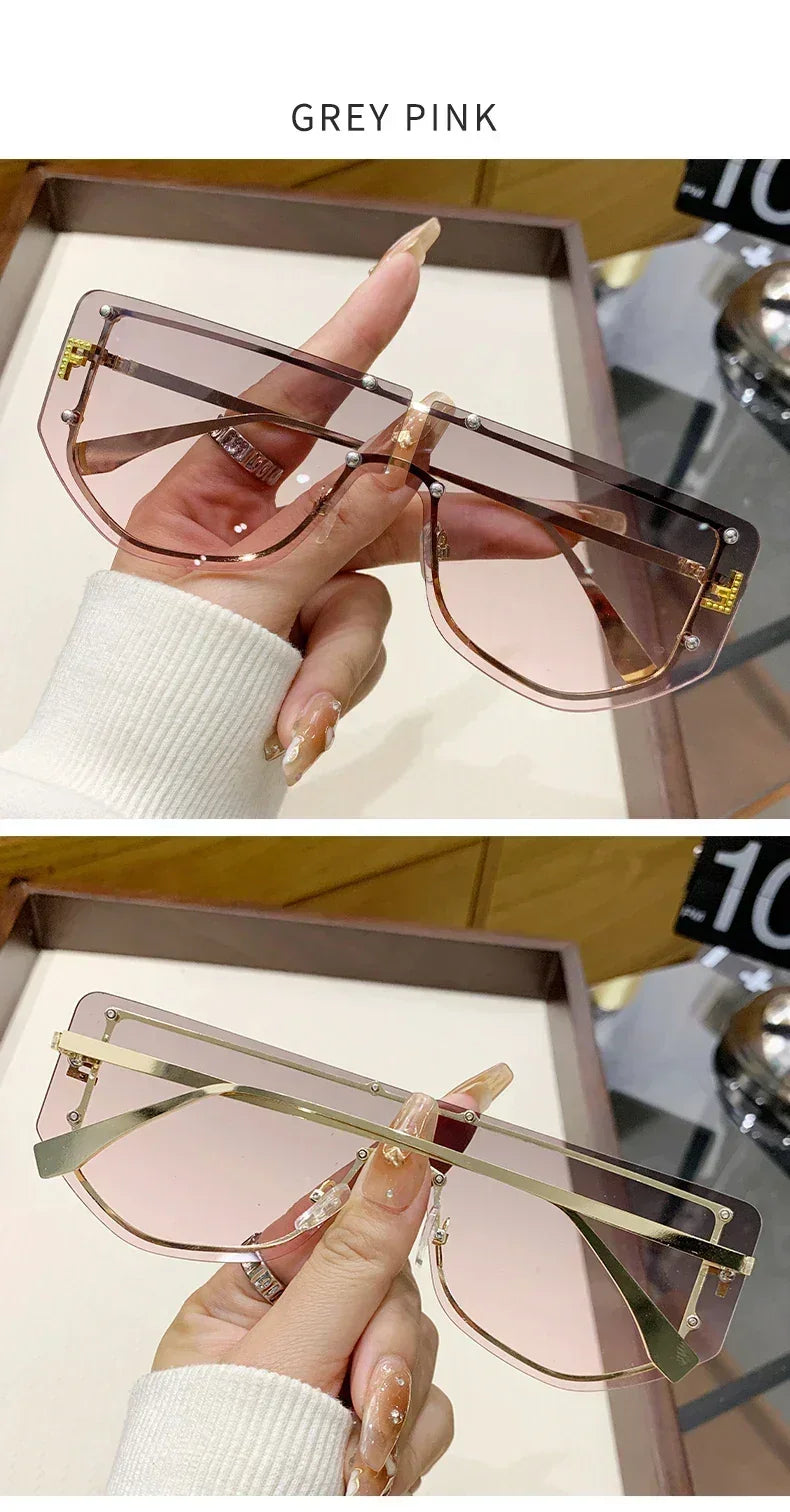 Lunettes de soleil à monture intégrée Lunettes de soleil sans monture haut de gamme Nouvelles lunettes de soleil en métal polygonal à la mode 90288