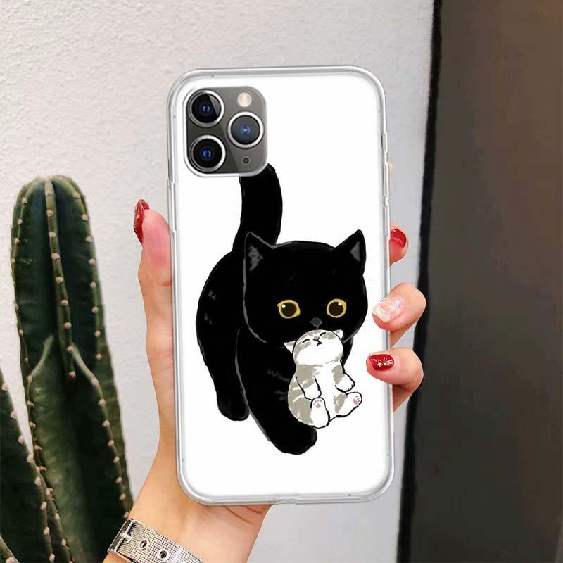 Coque de téléphone en silicone souple à motif de chat mignon et drôle pour iPhone 11 13 14 Pro Max 12 Mini X Xs Xr 6 6s 8 7 Plus Se 5 5s