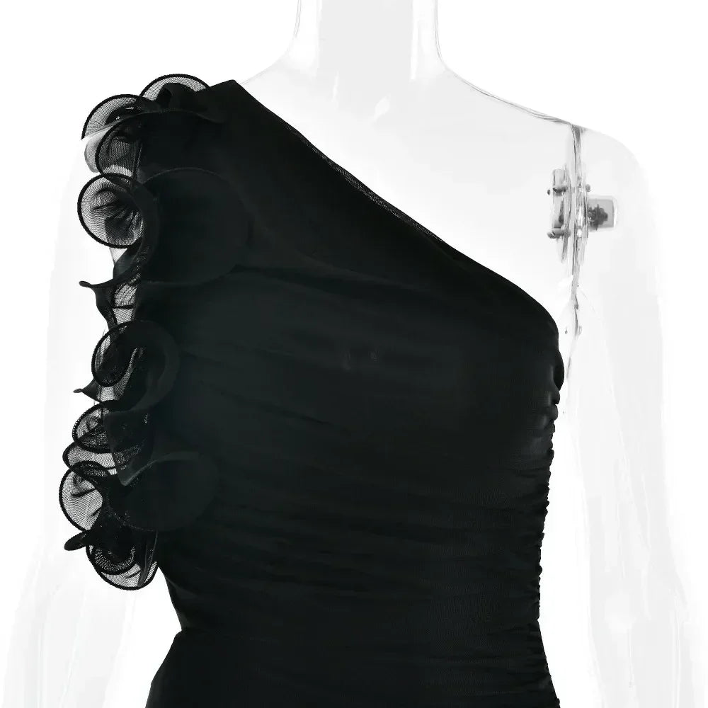 Robe Articat élégante sans manches à épaule asymétrique fleurie pour femme Printemps/Été 2025 Sexy en maille moulante Robe de soirée/cocktail