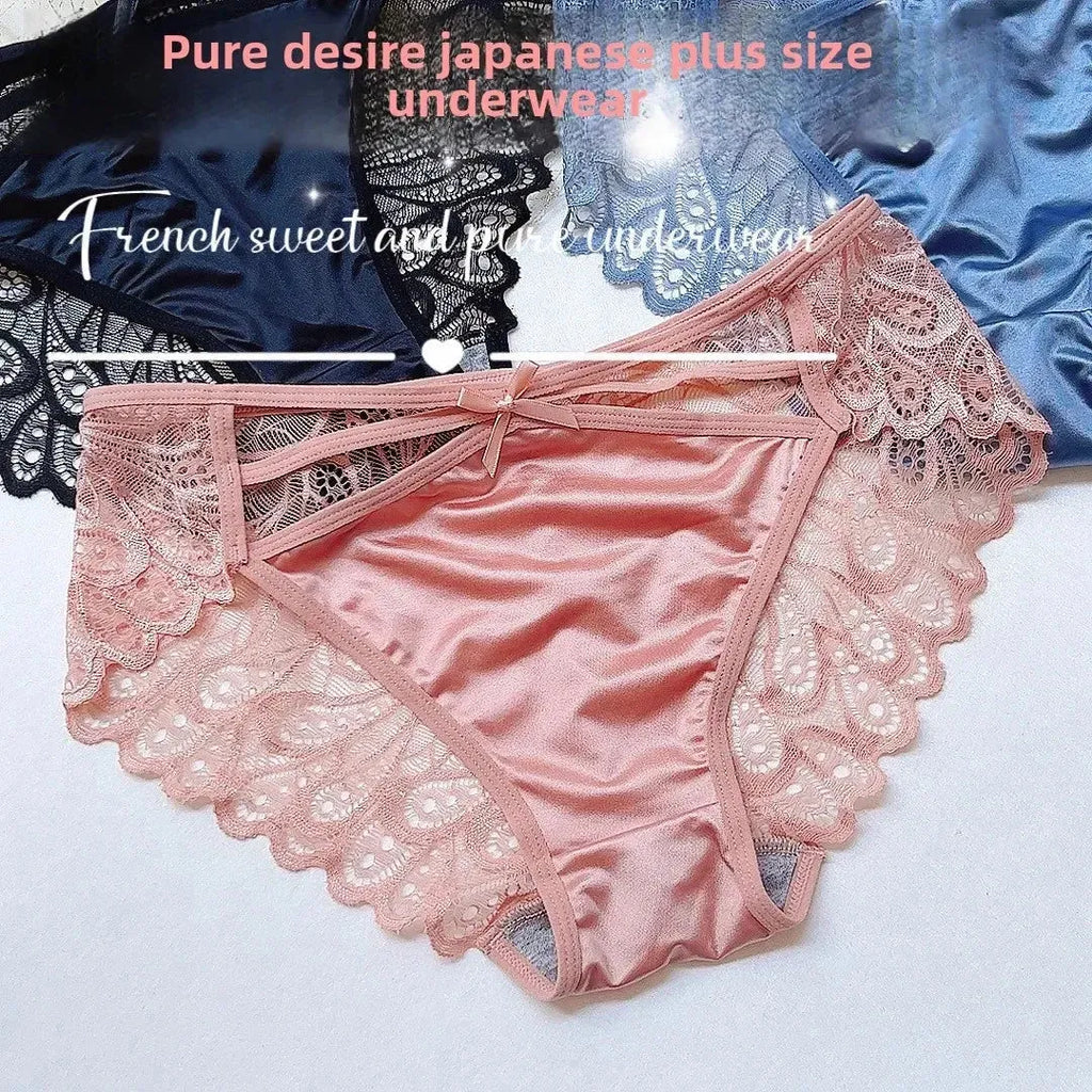 Short en soie grande taille pour femme, sexy, en dentelle évidée, respirant, culotte en satin