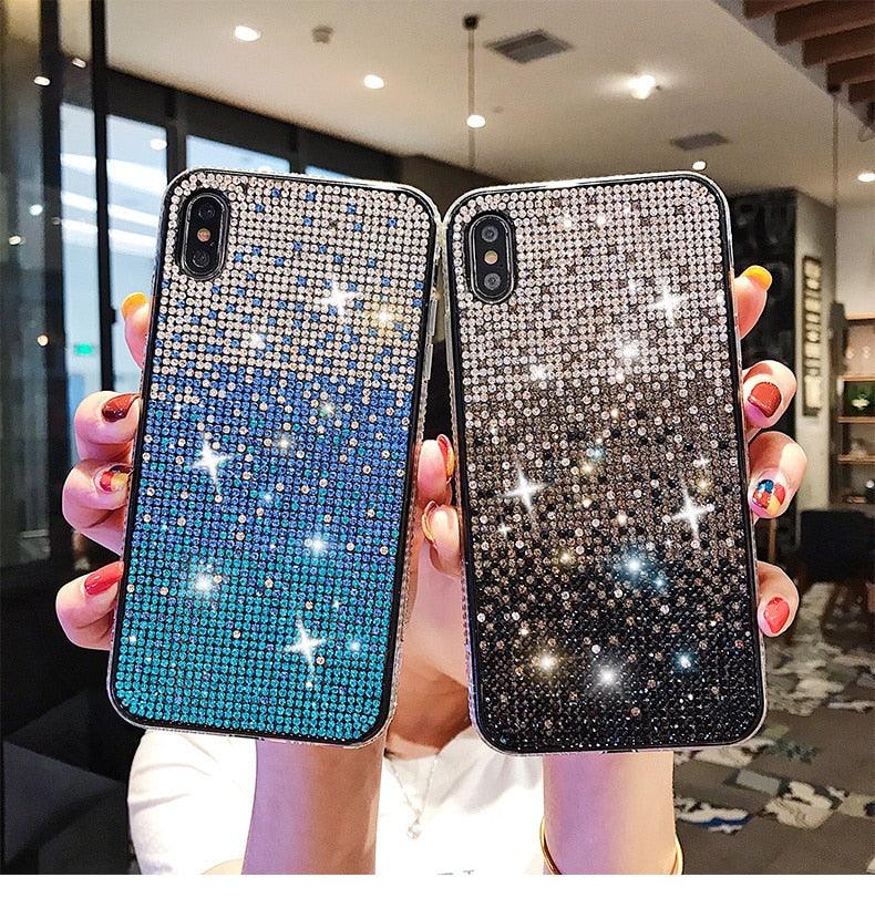 Coque de téléphone de luxe à paillettes scintillantes pour iPhone 14 13 12 11 Pro Max X Xr Xs 7 8 Plus, housse de protection tendance à paillettes étincelantes et strass avec étui souple pour iPhone