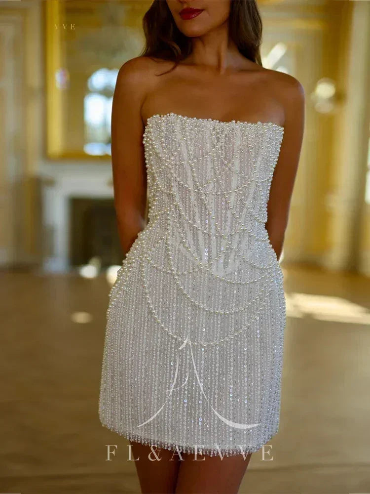 Robe de mariée bustier courte ornée de perles - Femstylo