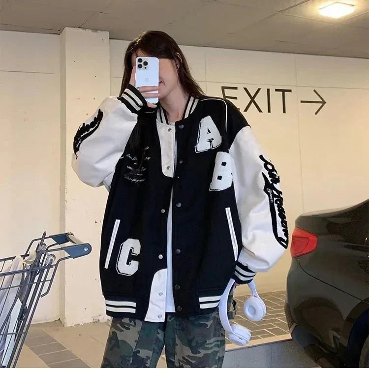 Blouson bomber oversize en laine d'agneau Y2K pour femme