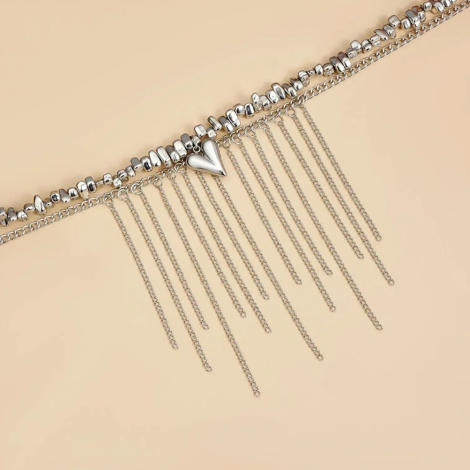 Collier Cœur Perlé Tendance pour Femmes Style Bohème Élégant Chaîne en Cristal Irrégulier Ras du Cou Y2K Exquis Cadeau de Fête Bijoux Accessoires
