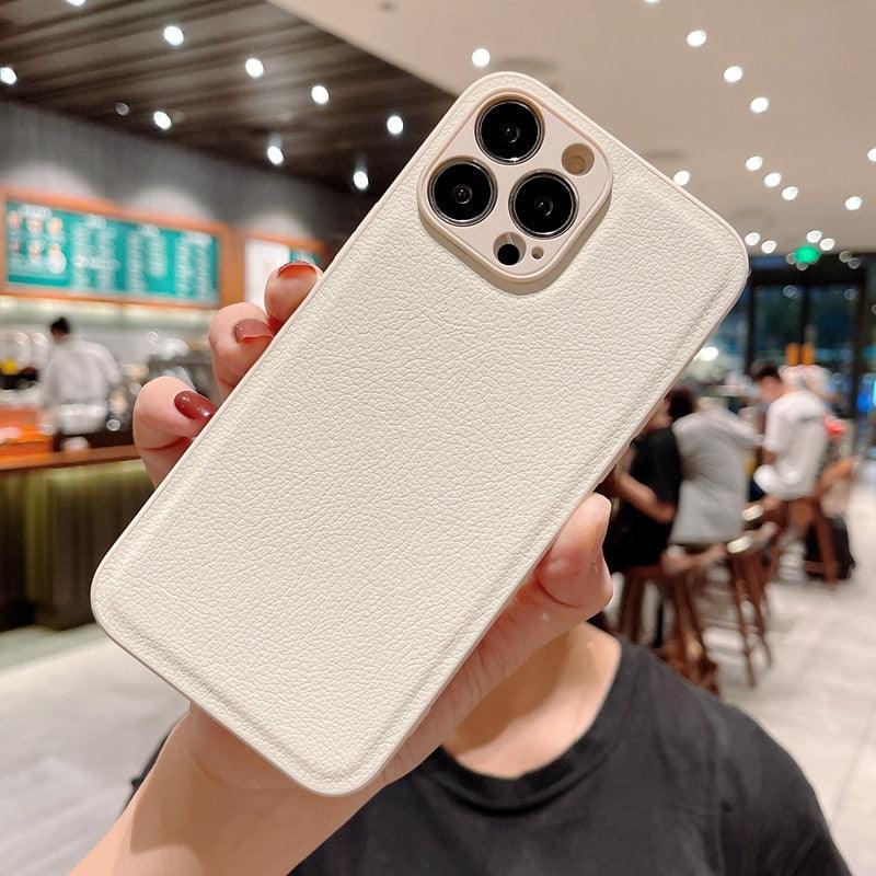 Étui en cuir mince et tendance avec protection intégrale, étui texturé en cuir de luxe pour iPhone 11 12 13, coque souple antichoc, étui en cuir compatible avec iPhone 12 13 Pro Max, étui de téléphone élégant