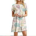 Robe imprimée chats peints, manches courtes, style kawaii pour femme, collection été 2022, col rond, décontractée, ample