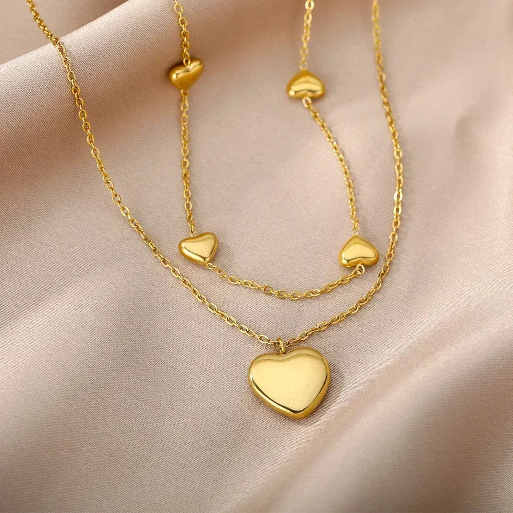 Collier multicouche cœur en acier inoxydable 316L pour femmes et filles, gothique, couleur or, chaîne de clavicule, pendentif ras du cou, cadeau d'anniversaire