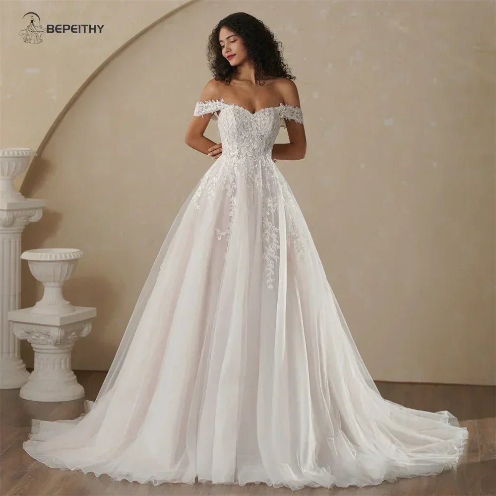 Robe de mariée bohème couleur champagne | Robe de mariée trapèze sur mesure -femstylo