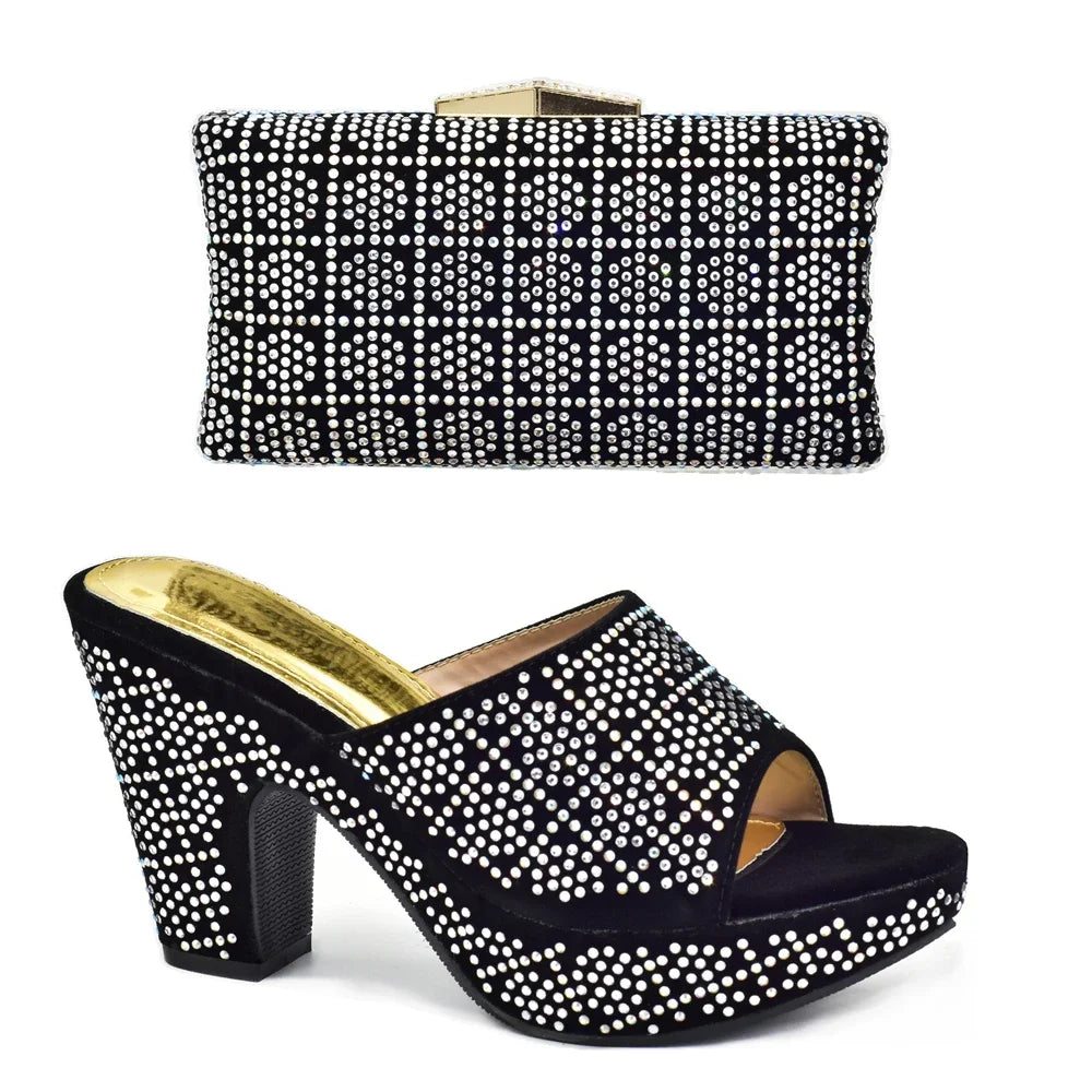 Ensemble assorti chaussures et sac italiens avec strass