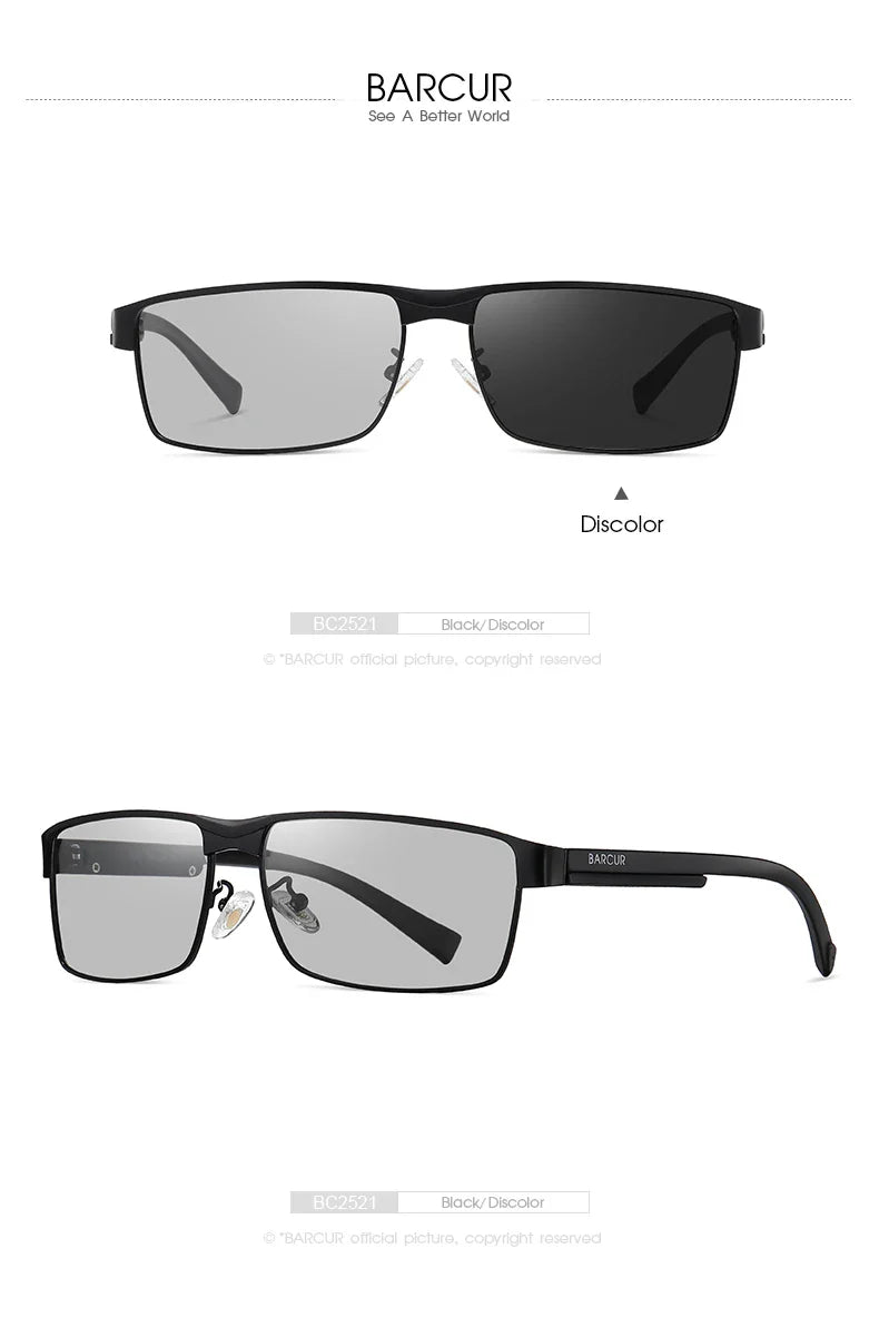 BARCUR Lunettes de Soleil Homme Rectangle Original Tendance Affaires – Polarisées Protection UV400 pour Conduite Randonnée Sports et Usage Quotidien – Lunettes Tendance Oculos De Sol avec Verres TAC Anti-Reflet