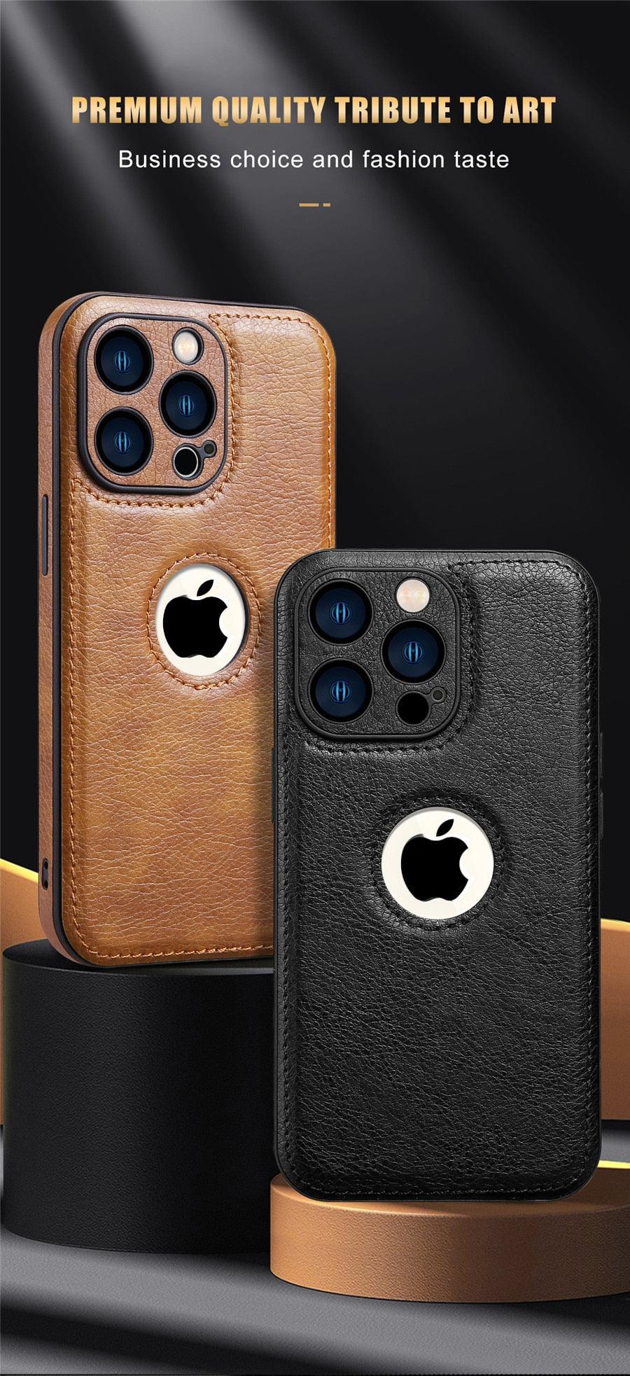 Étui en Cuir de Luxe pour iPhone 14 13 12 11 Pro MAX XS XR 7 8 Plus Coque de Téléphone Classique en Silicone Étui en Cuir Fin Flexible Doux au Toucher Housse en Cuir PU de Luxe pour Homme Étuis de Téléphone Complets Durables Anti-Rayures