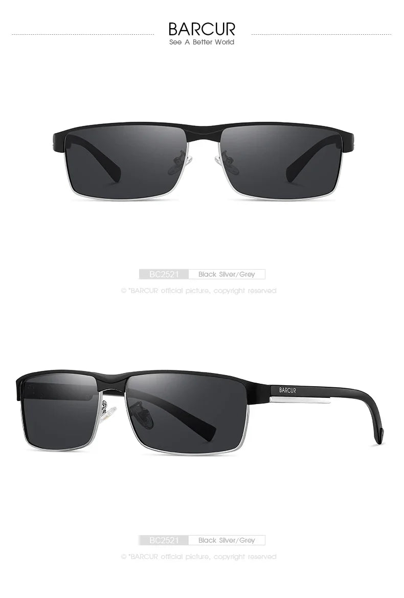 BARCUR Lunettes de Soleil Homme Rectangle Original Tendance Affaires – Polarisées Protection UV400 pour Conduite Randonnée Sports et Usage Quotidien – Lunettes Tendance Oculos De Sol avec Verres TAC Anti-Reflet