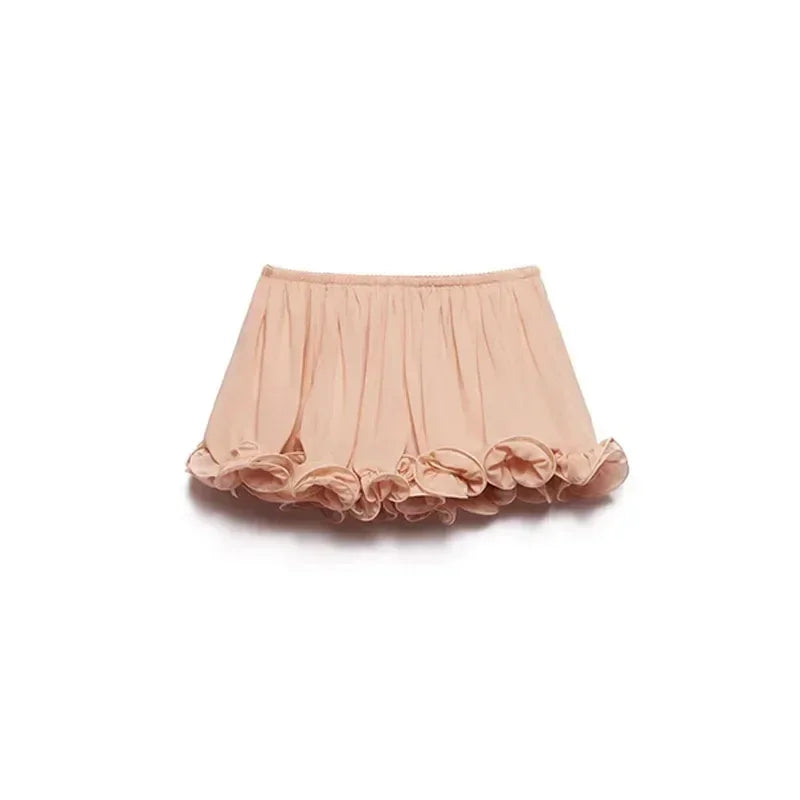 Ensemble élégant jupe courte à volants Femme Sans manches Col bénitier Top à volants irréguliers Mini-jupe courte ample Ensembles d'été 2025 Tenue Femme