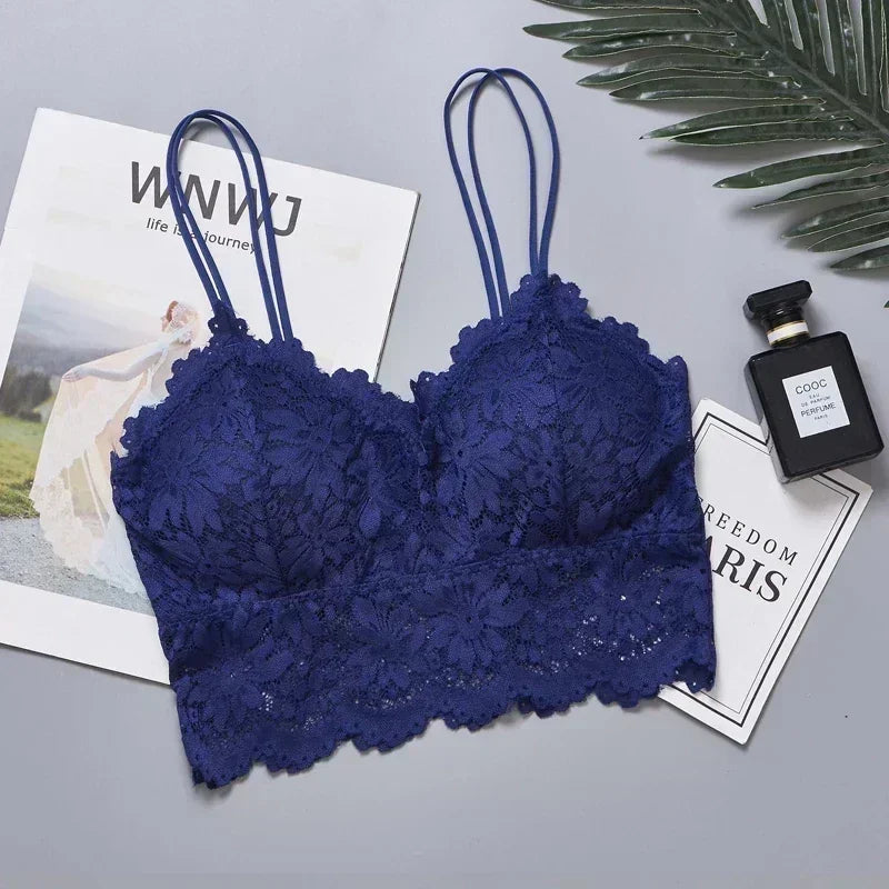 Soutien-gorge sans fil en dentelle à fleurs pour femme, push-up, bralette, lingerie sexy, bonnet complet, dos nu, débardeur, soutien-gorge doux, grande taille, sous-vêtement