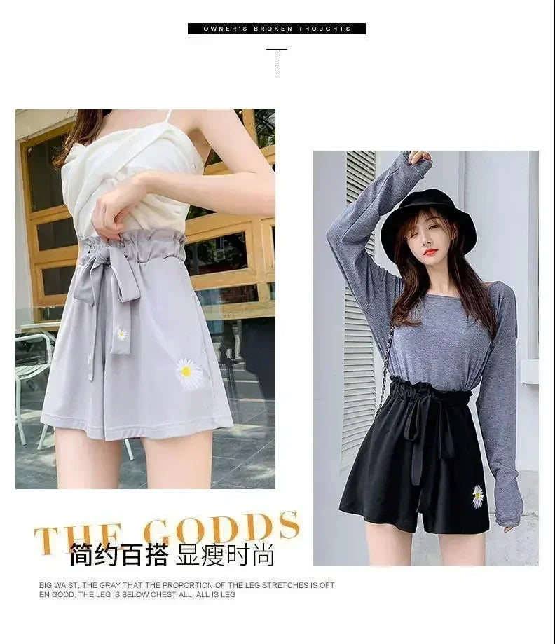 Short décontracté ample à taille haute pour femme, en tissu léger et noir, idéal pour l'été