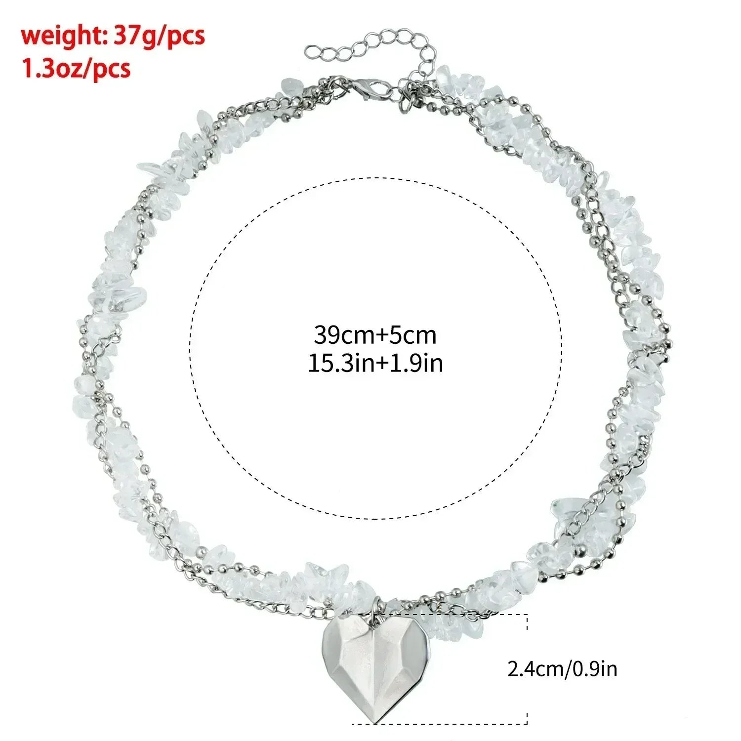 Collier Cœur Perlé Tendance pour Femmes Style Bohème Élégant Chaîne en Cristal Irrégulier Ras du Cou Y2K Exquis Cadeau de Fête Bijoux Accessoires