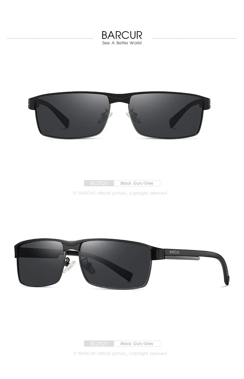BARCUR Lunettes de Soleil Homme Rectangle Original Tendance Affaires – Polarisées Protection UV400 pour Conduite Randonnée Sports et Usage Quotidien – Lunettes Tendance Oculos De Sol avec Verres TAC Anti-Reflet