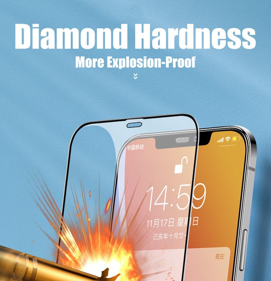 Protecteur d'écran en verre trempé à couverture complète 9D pour IPhone 11 Pro Max 14 12 X S XS XR Verre trempé sur IPhone 13 Mini 7 8 6S Plus SE Film Protecteur d'écran en verre trempé Compatible pour iPhone