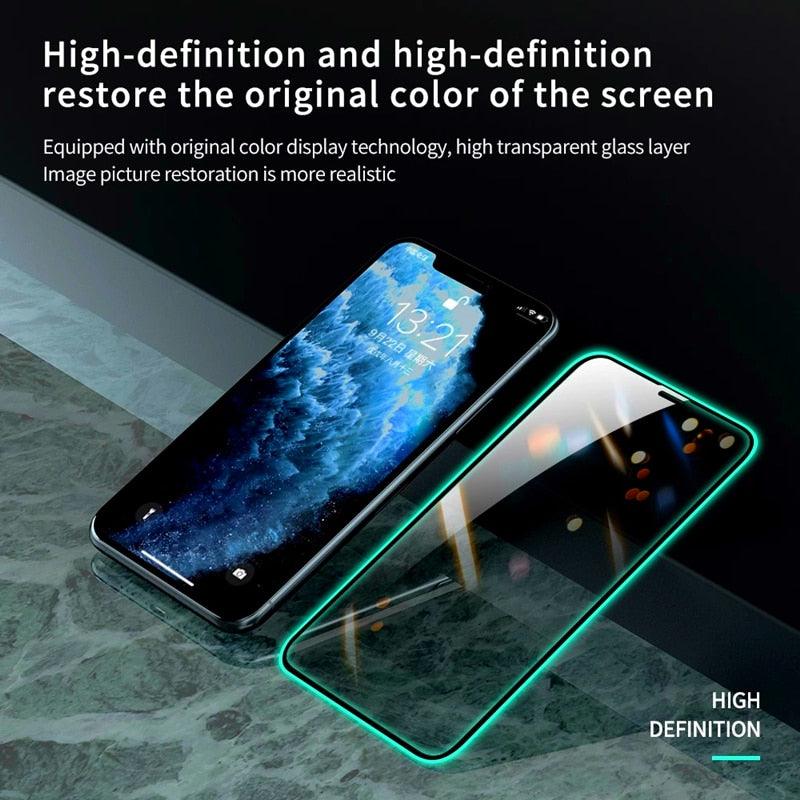 3 pièces protecteurs d'écran lumineux pour iPhone 14 11 Pro Max 12 Mini XR X XS, verre trempé lumineux pour iPhone 13 Pro Max 8 7 Plus, protecteur d'écran en verre trempé compatible avec iPhone
