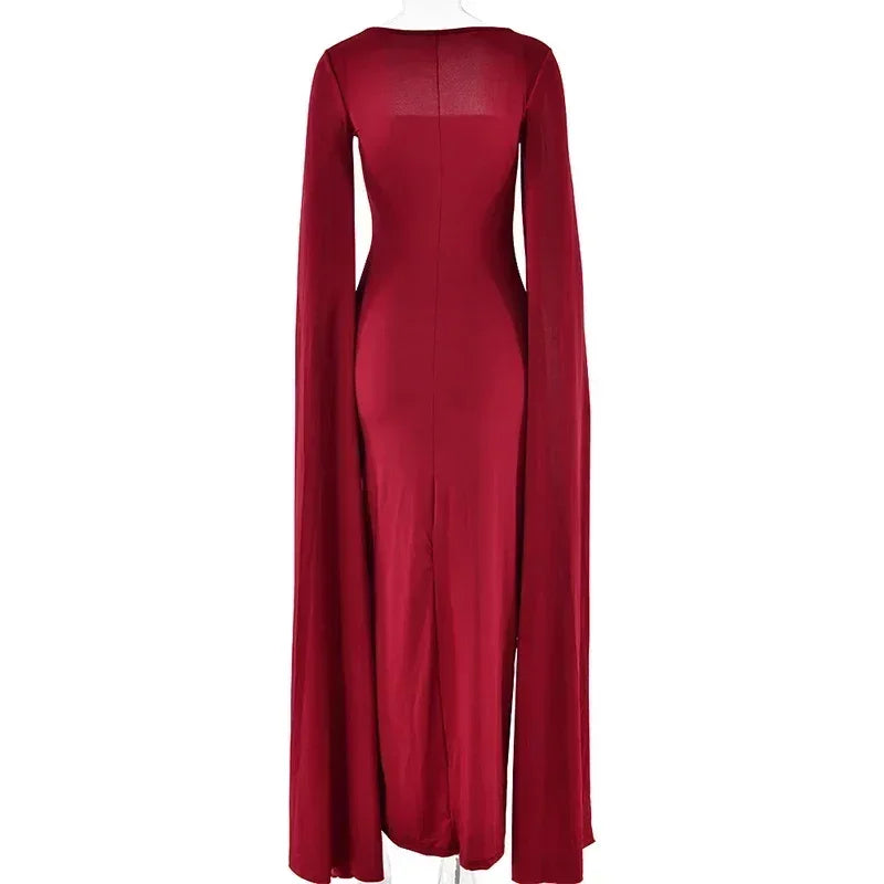 Mozision Robe longue fendue à manches cape pour femme, élégante robe de soirée longue à col carré, couleur unie, nouvelle collection