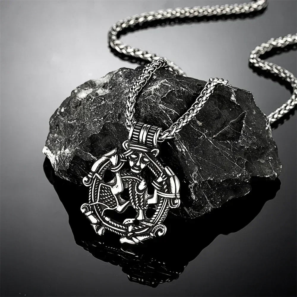 Colliers Viking Vintage Loki Creux Hommes Acier Inoxydable Mythologie Nordique Pendentif Trinité Amulette Bijoux Scandinaves Cadeaux Hommes