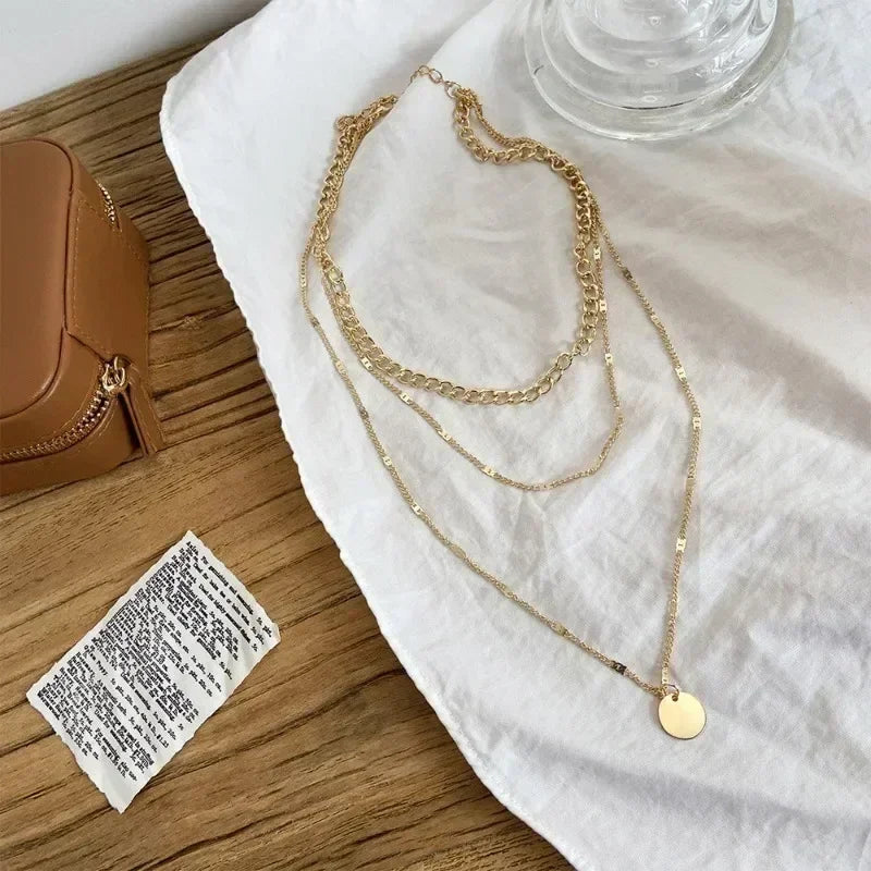 Collier pendentif multicouche sur chaîne pour femme, en cristal, zircon, cœur, étoile, breloque, superposition, bijoux de cou vintage, tendance