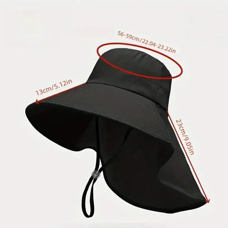 Nouveau chapeau de soleil queue de cheval avec grand bord visière protection cou femme chapeau de pêcheur chapeau d'extérieur