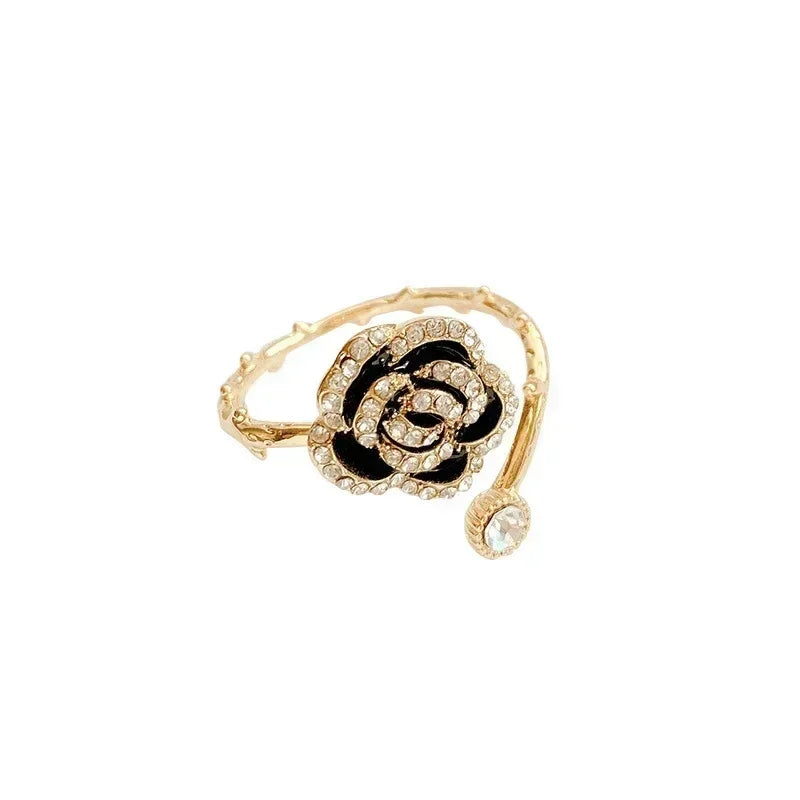 Bagues Ouvrantes en Métal en Forme de Rose Noire pour Femme Fille, Mode Luxe, Zircon Réglable, Bagues d'Index, Bijoux de Fête