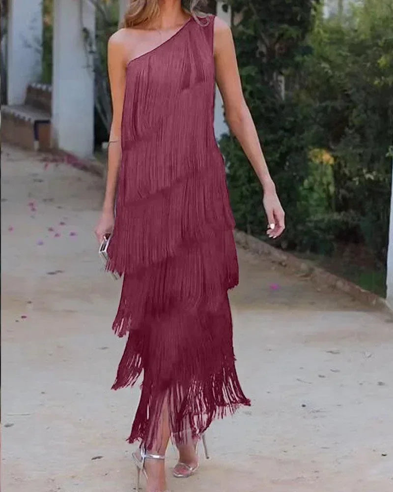 Robe asymétrique à franges, épaule dénudée, nouvelle collection Printemps-Été pour femme