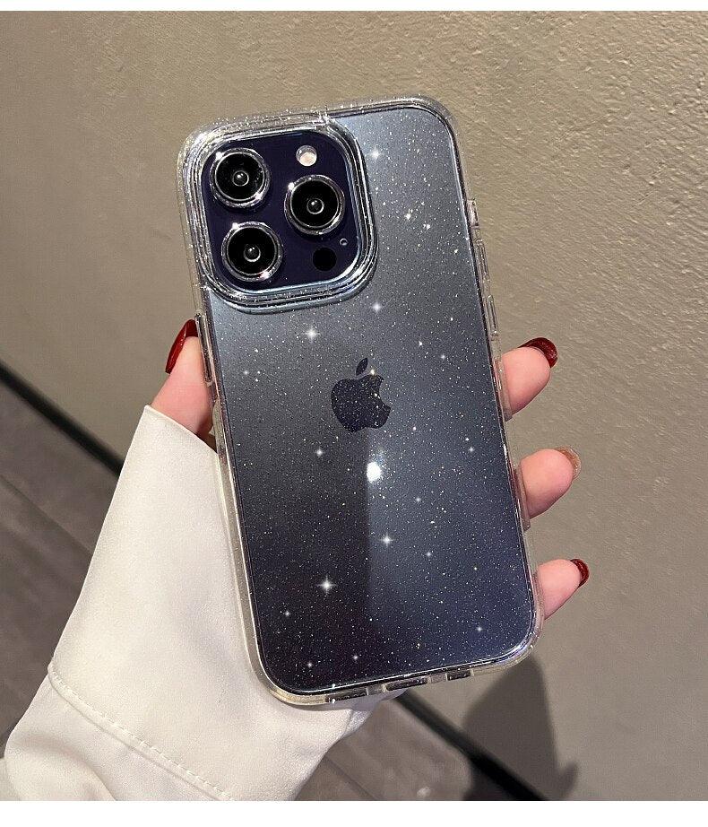 Étui Transparent à Paillettes de Luxe pour IPhone 14 13 12 11 Pro Max Mini X XS Max XR, Coque en Silicone Mignon Brillant Antichoc, Housse de Protection Rigide Antichoc Pour iPhone