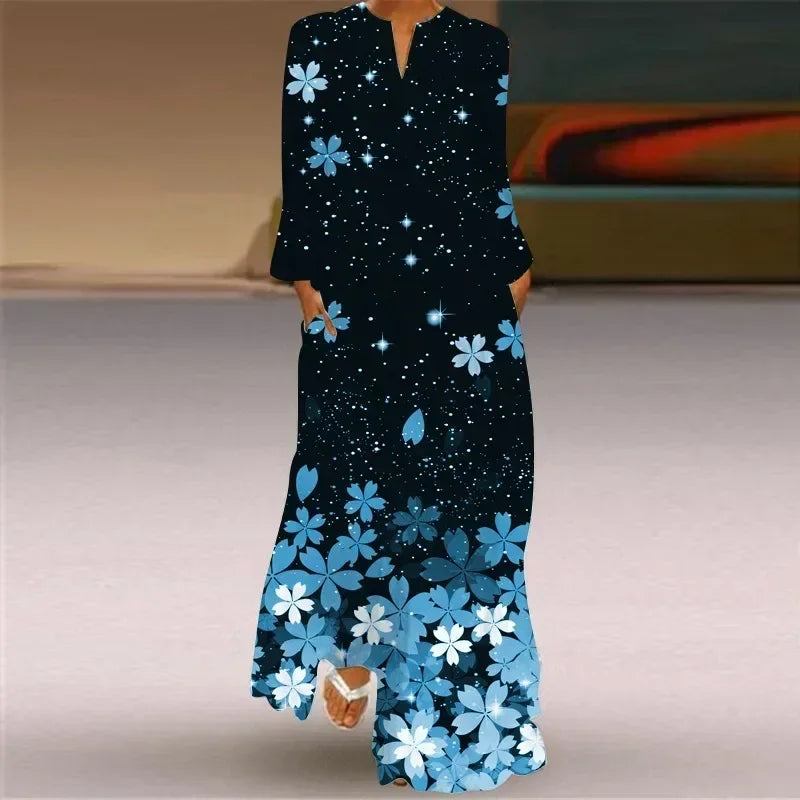Robe longue maxi imprimée rétro mode Y2K à manches longues, ample, S-5XL