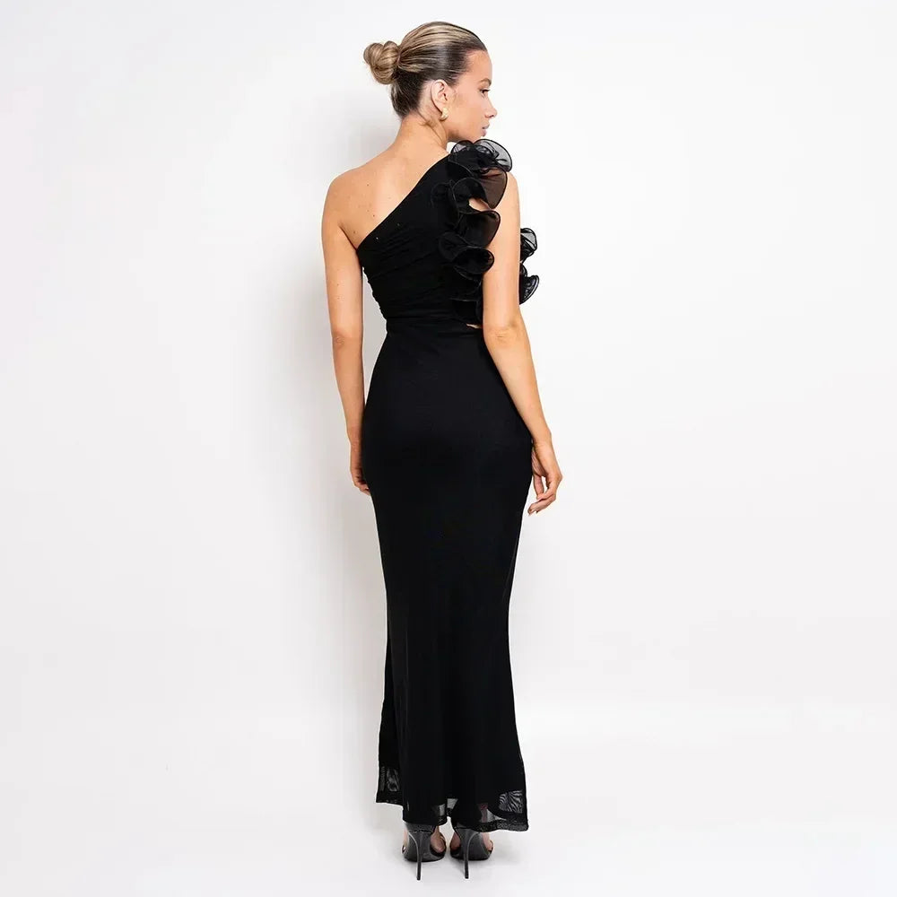 Robe Articat élégante sans manches à épaule asymétrique fleurie pour femme Printemps/Été 2025 Sexy en maille moulante Robe de soirée/cocktail