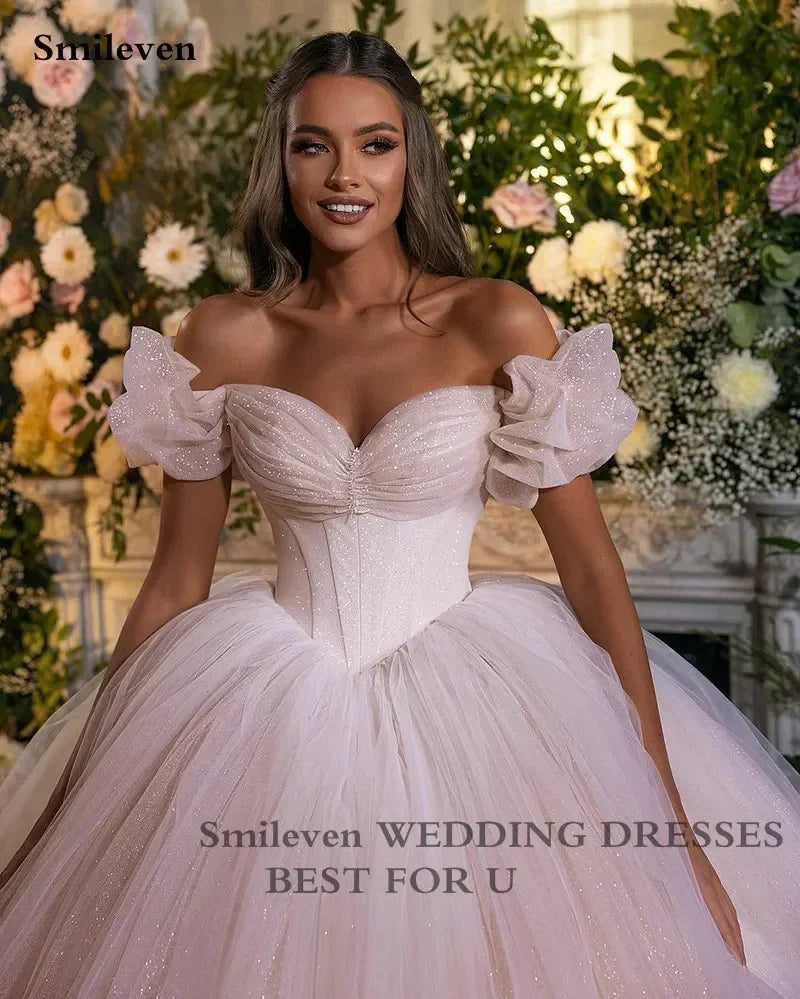 Smileven Robe de mariée princesse avec corset, bustier cœur, robe de bal, tulle pailleté, robes de mariée, robe de mariée.