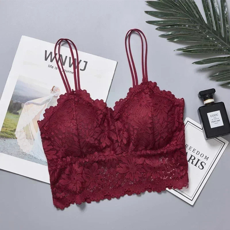 Soutien-gorge sans fil en dentelle à fleurs pour femme, push-up, bralette, lingerie sexy, bonnet complet, dos nu, débardeur, soutien-gorge doux, grande taille, sous-vêtement