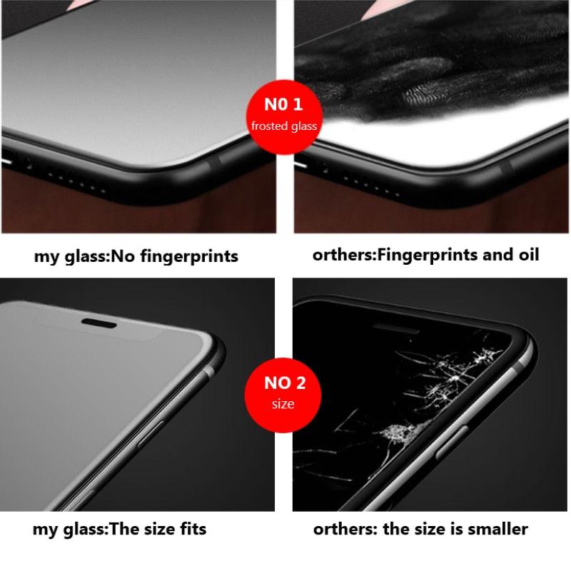 2 protections d'écran en verre mat pour iPhone 11 12 13 14 Pro Max 7 8 Plus, protection d'écran dépolie pour iPhone 12 13 11 mini SE 2020 6s X XR XS en verre souple flexible, protection d'écran en verre pour iPhone