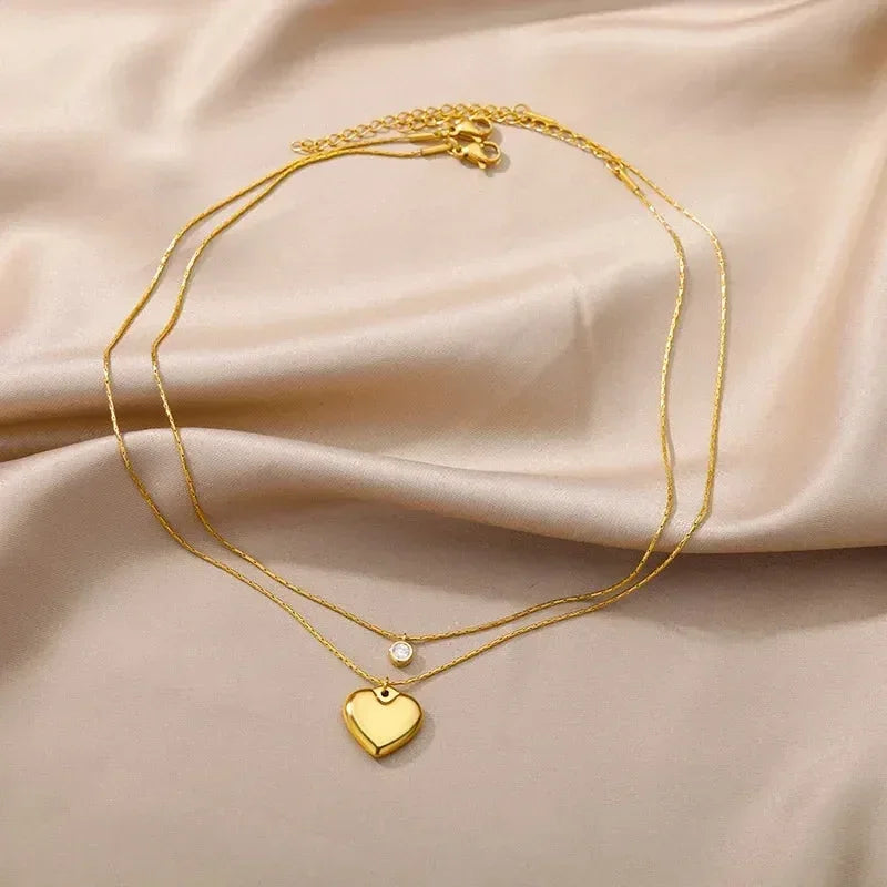 Collier multicouche cœur en acier inoxydable 316L pour femmes et filles, gothique, couleur or, chaîne de clavicule, pendentif ras du cou, cadeau d'anniversaire