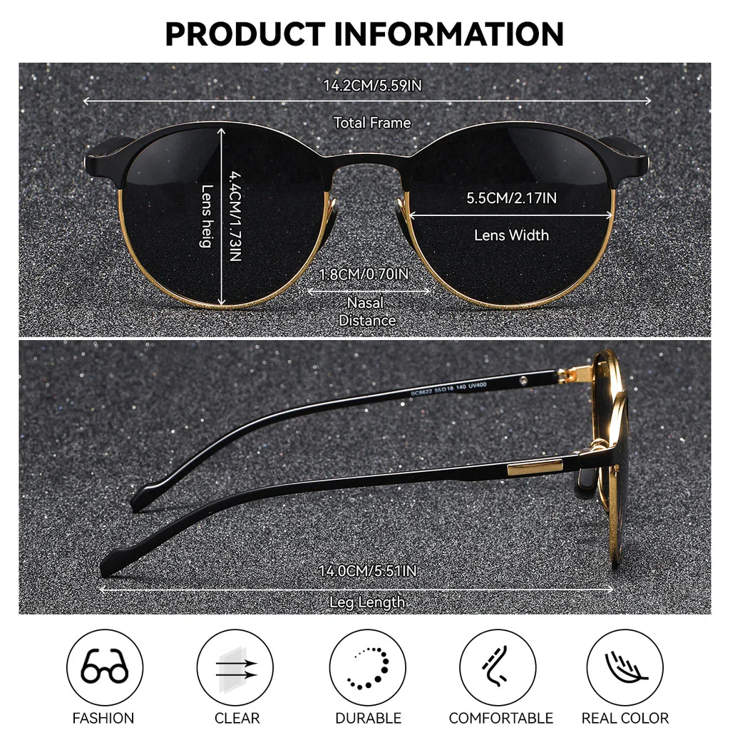 BARCUR Lunettes de soleil rétro polarisées pour femmes – Élégantes montures circulaires noires en métal, protection UV400, élégantes lunettes de voyage avec emballage cadeau personnalisé pour les journées d'été, les filles et les femmes