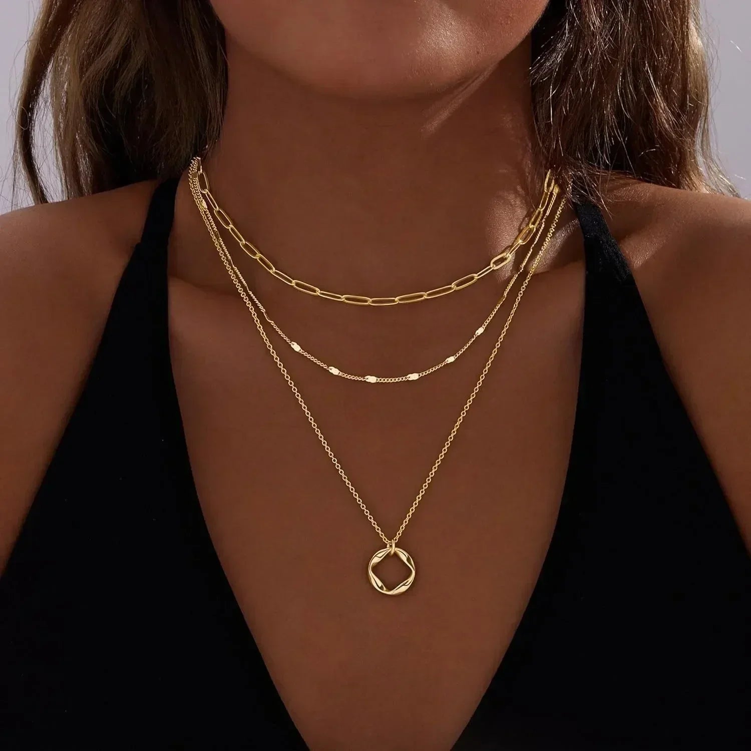 Colliers superposés en or pour femmes Collier empilable en plaqué or 14 carats et argent avec chaîne trombone et pendentif ras-du-cou pour femme