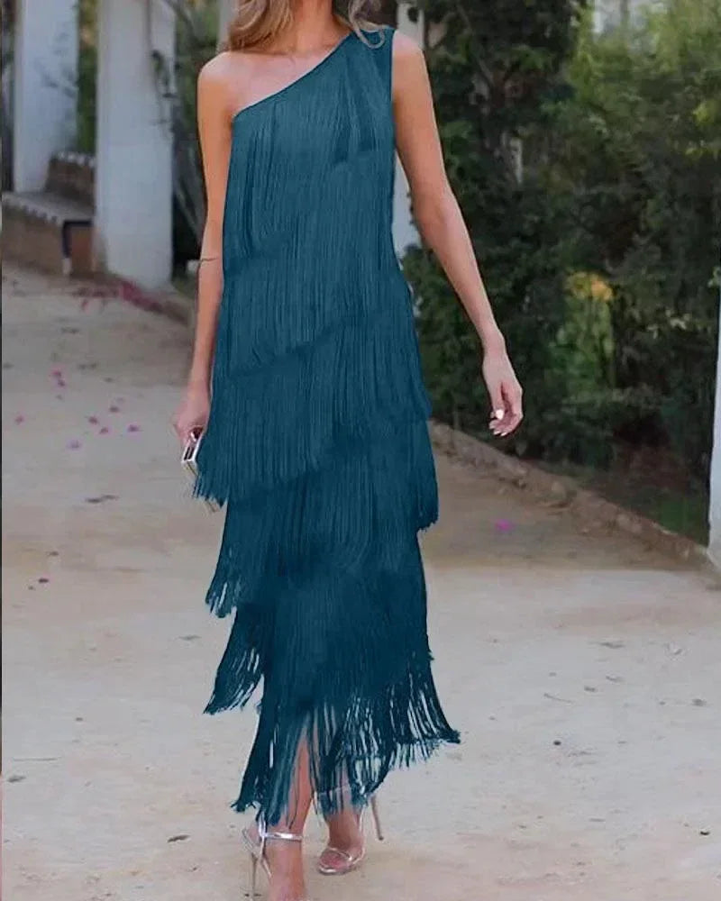 Robe asymétrique à franges, épaule dénudée, nouvelle collection Printemps-Été pour femme